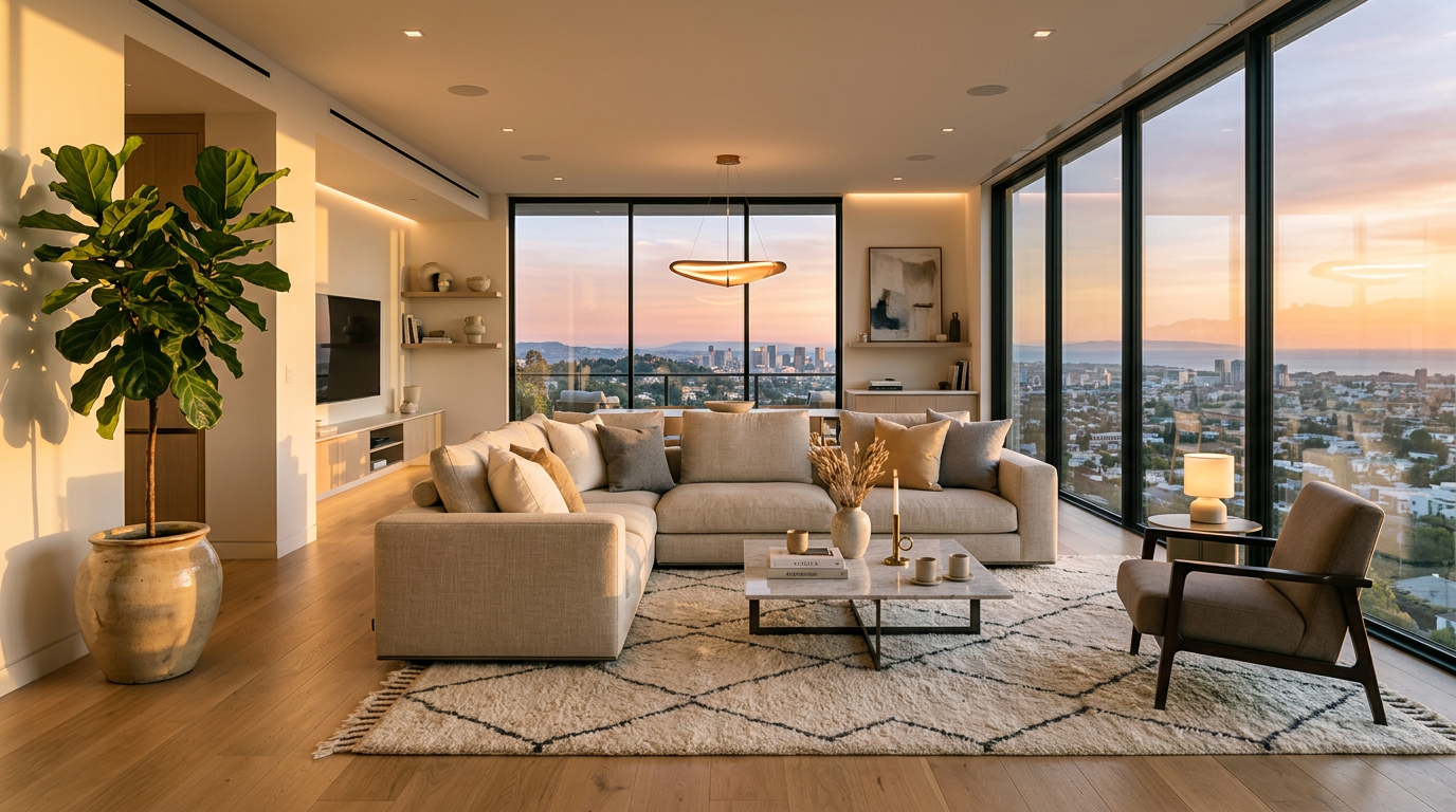 Wohnzimmer mit stimmungsvoller Beleuchtung