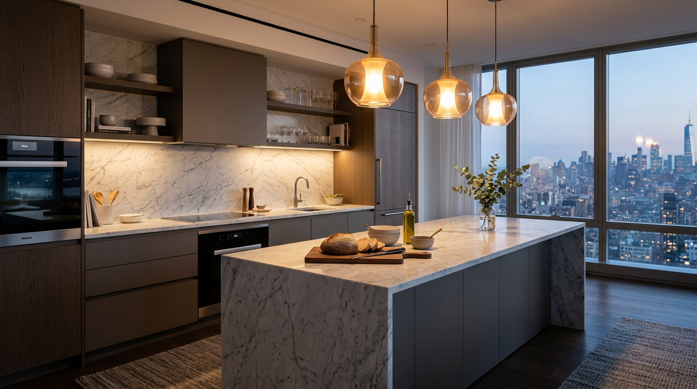 Moderne Küche mit Designer-Beleuchtung